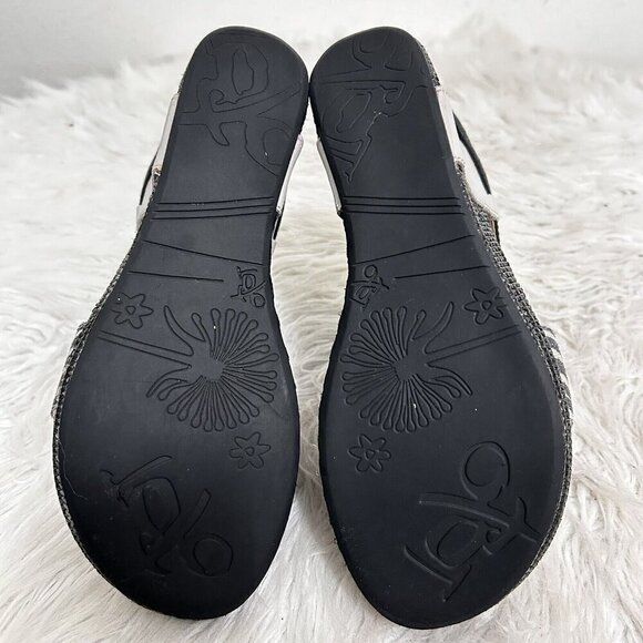 OTBT Bushnell Black White Leather Ankle Strap Textile Platform Wedge Sandal 9.5M - Picture 9 of 10